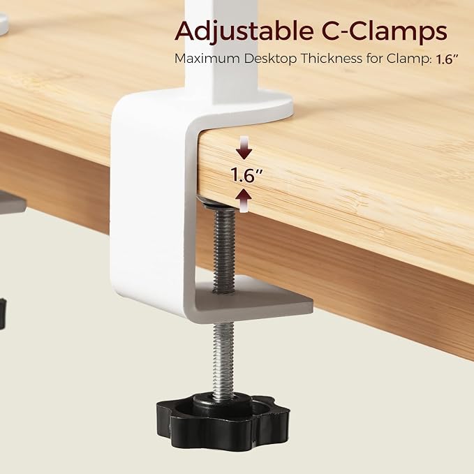 MAHANCRIS Clamp on Desk Corner Organizer, 3-Tier Desktop Shelf, Adjustable Desk Corner Storage Shelf with Metal Frame, for Office, Game Room,White DSWT5501