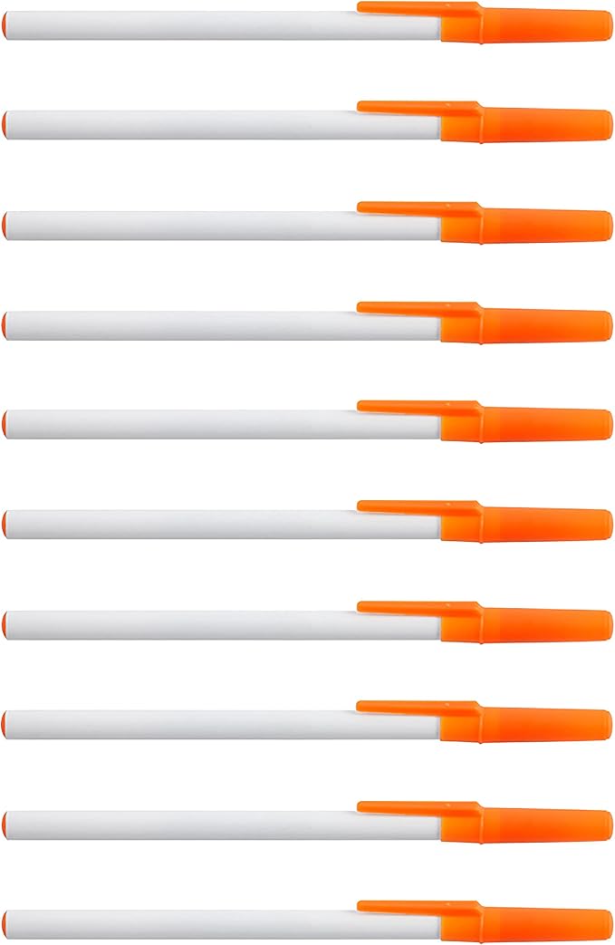 DISCOUNT PROMOS Value Stick Pens Set of 10, Bulk Pack - Black Ink, Great for Office, School, Business, Tradeshows, Events - Orange