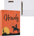 Western Cowboy Binder 1.5 Inch Binder with Clipboard&Pockets, Orange Howdy Quote Cowboy Hardcover Binders 3 Ring, Heavy Duty Large File Folder for Office School Supplies - Holds 200 Sheets