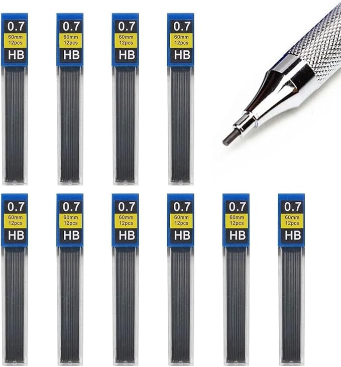 DreamAug 0.7mm HB Mechanical Pencil Lead Refills – 120 Pieces (10 Tubes x 12 Leads), Break-Resistant Polymer Graphite Refills for Mechanical Pencils, Smooth Writing School & Office Supplies
