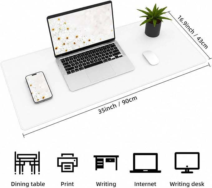 AFIING Cork Desk Mat 35.4" x 17", Dual-Sided Natural Cork & PU Leather Desk Pad, Non-Slip Waterproof Large Mouse Pad for Office, Home & Gaming, White