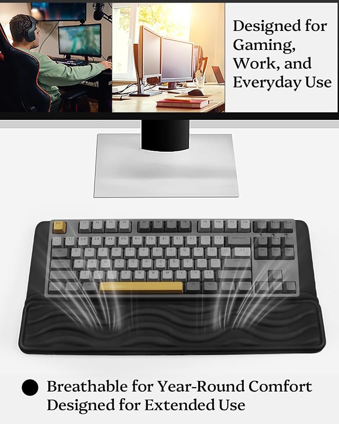 Wrist Rest for Computer Keyboard, 2 in 1 Keyboard Wrist Support Pad, Memory Foam Keyboard Riser Holder Lift Tray with Wrist Pad for Easy Typing for Office Desk, Home, School (150-Black)