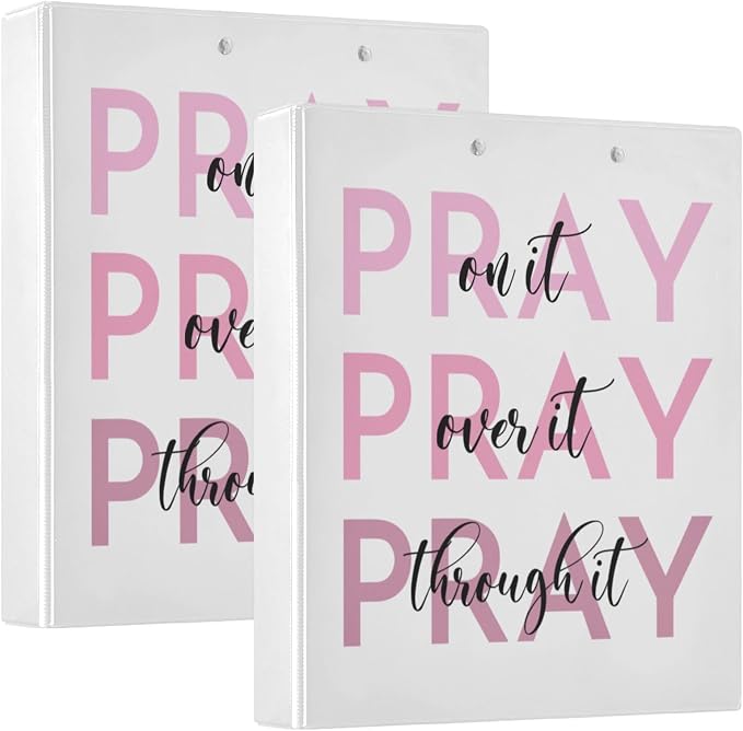 Pray on It Prayer Binder 3 Ring 1.5 Inch Binder with Clipboard&Pockets, Christian Hardcover Binders Heavy Duty Large File Folder for Office School Supplies - Holds 200 Sheets, 2 PC