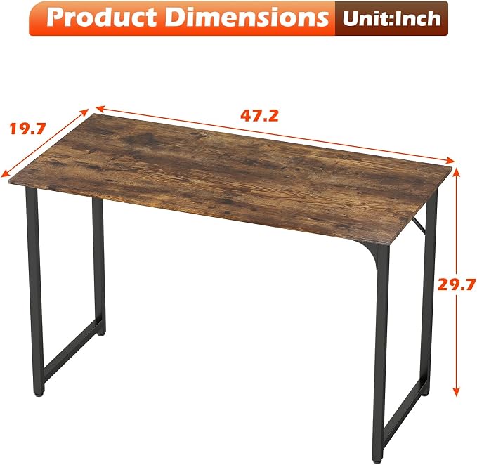 PayLessHere | 47 Inch Computer Desk | Vintage | Office Desk with Metal Frame, Adjustable Feet | Water-Resistant, Scratchproof Surface | Sturdy Writing Table for Home Office or Study | Pack of 1