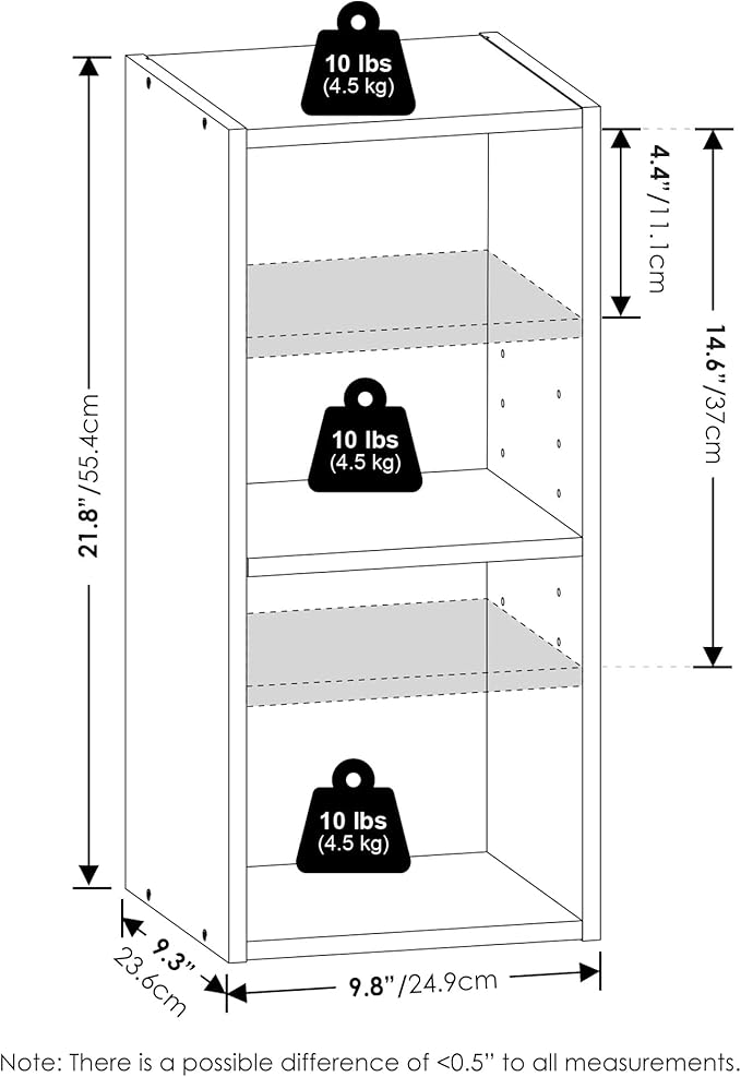 Furinno Fulda Book Shelf, 2-Tier Narrow Bookshelf, Bookcase with 10-in Width Storage Shelf, 9.3 x 9.8 x 21.2, for Living Room, Bedroom, Home Office, Amber Pine