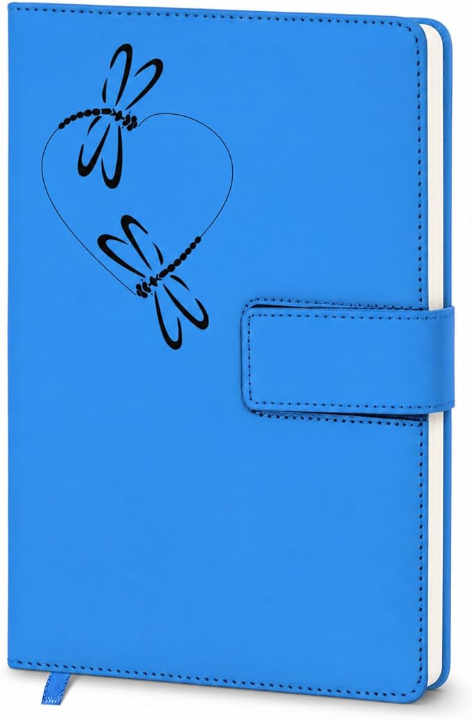 The Amazing Office Dragonfly Heart Refillable Journal, Light Blue Faux Leather, 200 Lined Pages, 5.75x8.5 Inch Notebook with Magnetic Clasp and Pen Holder, Writing Diary for Women and Men
