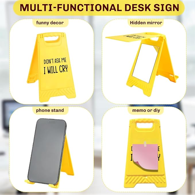 Funny Office Desk Accessories,Motivational Affirmations Office Cubicle Decor,Phone Holder Mirror Acrylic Table Signs,Library Desk Decor for Women Men Boss Coworker Cashier Legal Advisor (I Will Cry)
