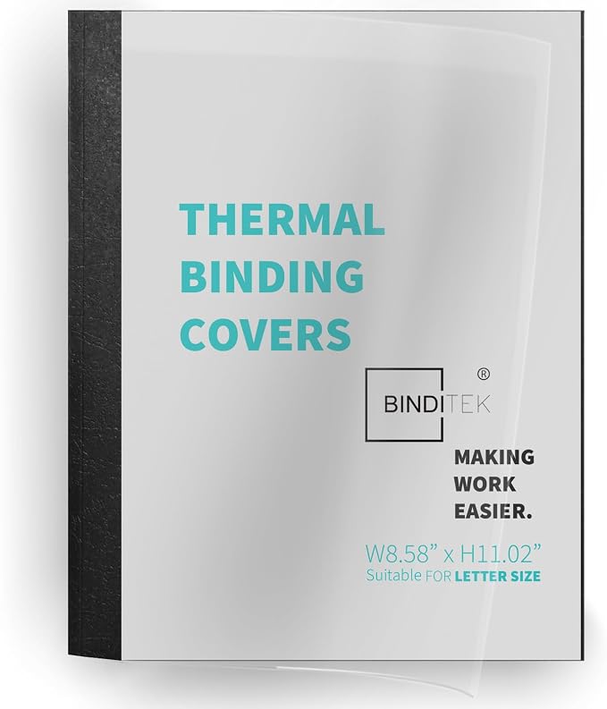 Binditek Thermal Binding Presentation Covers, 3/4 Inch Spine,Black,10 Pack | Thermal Binding Covers, 160 Sheets Capacity, Ultra Clear Front, Black Paper Back Cover, Letter Size, for Students & Coworkers