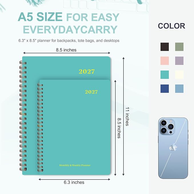 2027 Planner, Weekly and Monthly Calendar Planner Book, A5(6.3'' x 8.5'')