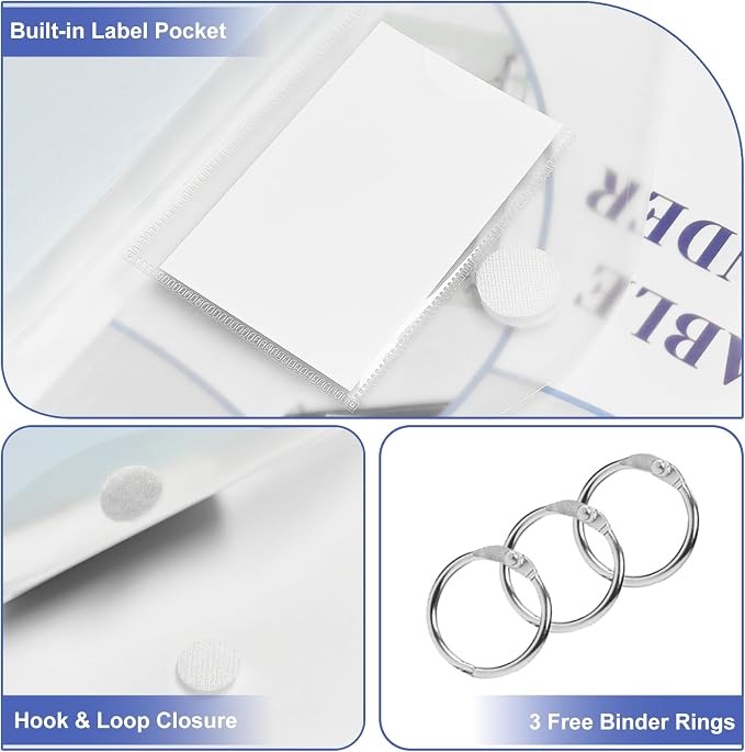 20 Pack Clear Expandable Binder Pockets, 11 Holes Plastic File Divider Folders, Compatible with 2/3/4 Ring Binders for Home Office
