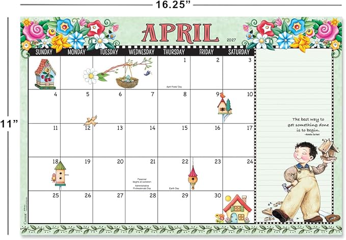 Current 2027-2028 Desk Calendar Pad | Mary Englebreit, 11” x 16.25”, Large, 2024-Month, 12 page Designs, Self-Stick Magnet Strips