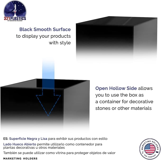 Marketing Holders Black Acrylic POP Display Box with One Open Side Versatile Vertical Column Plinth 12" x 12" x 24" Merchandise Retail Product Riser Plinth No Assembly