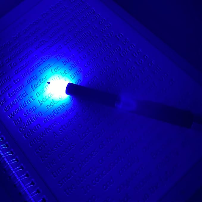 Penyeah Lighted Tip Pen, LED Light Pen for Writing In The Dark, 2-Brightness Adjustable AAA Battery Powered Heavy Pens Fancy Gift Pen Set - White Light/Blue Light