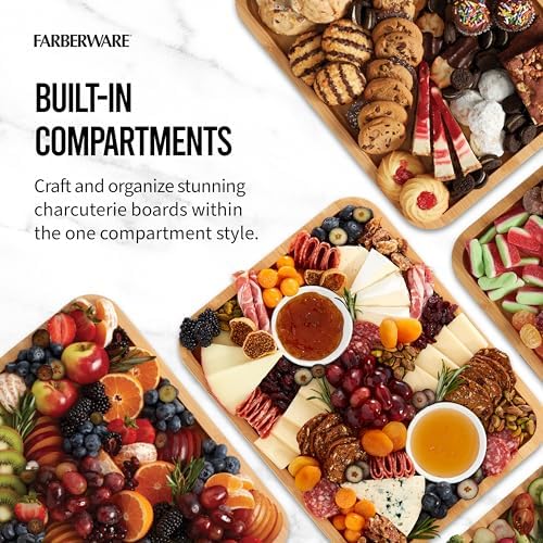 Farberware Bamboo Cutting Board with Clear Locking Lid, 11x14 Inch Charcuterie Board with Handles - Reversible Serving Board for Cheese, Meats, Snacks and More