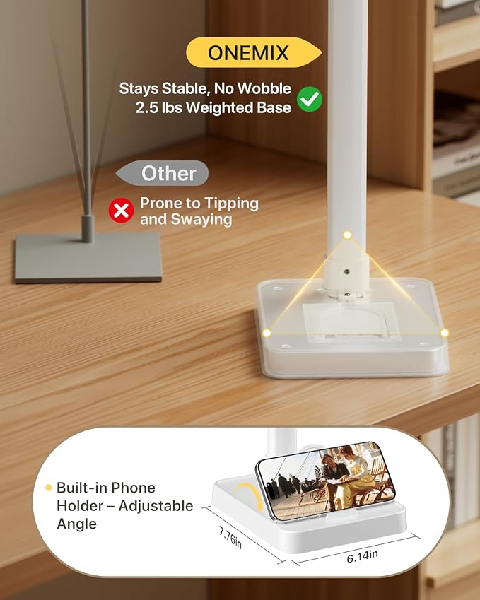 ONEMIX LED Desk Lamp with Base, 42-Inch 4-Panel Light for Dual Monitors | 1800 Lumens, 4 Adjustable Panels, 5 Color Temps, 5 Brightness Levels, Remote, Timer, Flicker-Free for Home Office