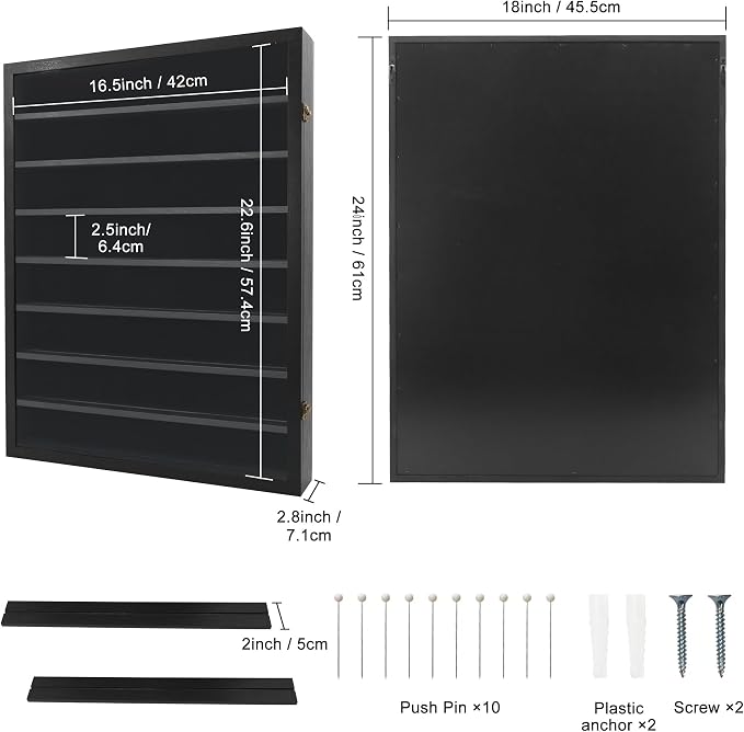 FramePro Shadow Box Frame Display Case 18x24 with Removable Shelves, Deep Memory Box Trinket Knick Knack Shelf Cabinet for Collector, Keepsake Coins Military Medals Wedding Flowers Black