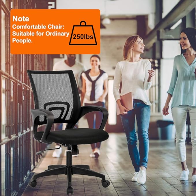 BestOffice Ergonomic Office Chair | Mid-Back Swivel Desk Chair | Black | with Lumbar Support, Adjustable Height & Breathable Backrest | Sponge Seat & Rolling Wheels | for Home, Office | Pack of 1