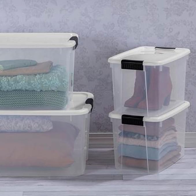 Sterilite 24-Pack Ultra Latching Box, Storage Bins with Lids, Clear Plastic, 30 Quart - Heavy-Duty Organizing Containers for Closet, Bathroom, and Office