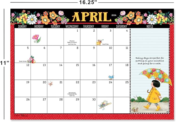 Current 2026 Desk Calendar Pad | Mary Englebreit, 11" x 16-1/4", Large 24-Month, Bookstore-Quality, For Kitchen & Office