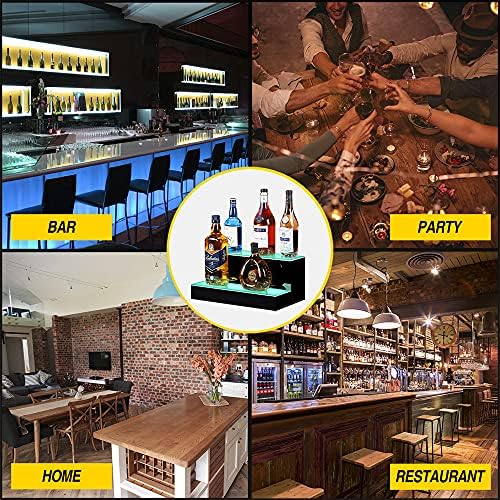 MESAlLUP Acrylic 16 Inch 2 Tier LED Liquor Bottle Display Shelf, Lighted Bar Shelves with APP or Remote Control, Mulit Color Lighting for Home Mini Bars Decor, Restaurants & Party Use
