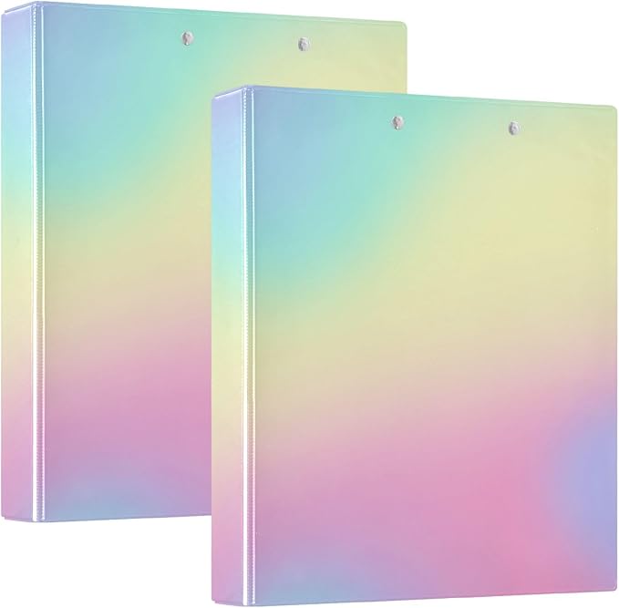 KLL 3 Ringed Notebook Binders 1.5 Inch Notebook Binders with Interior Pockets Pack of 1/2 School Binders 200 Sheets Rainbow Gradient