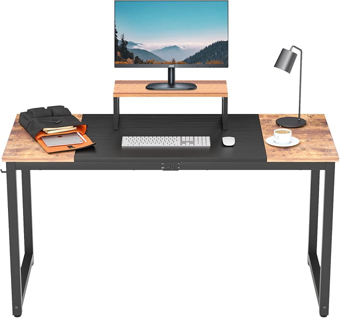 PayLessHere Computer Desk with Monitor Riser Writing Large Table Home Office Hook Modern Student Study Desk with Stable Structure, Nature