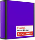 Staples Better 3-Inch D-Ring Binder, Purple, Heavy-Duty | Large-capacity 3-ring binder for school and office document storage.