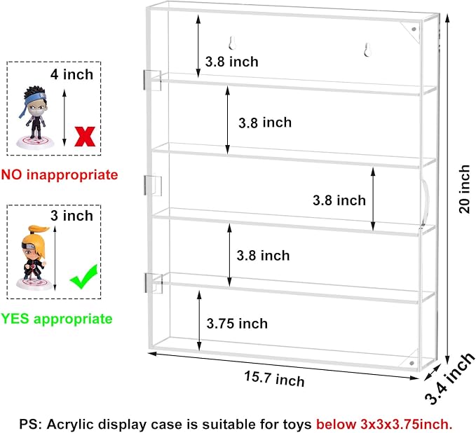 AITEE 5 Tiers Acrylic Display Case for Mini Funko Pop on Wall or Desktop | 15.7"Lx3.4"Wx20"H, dustproof, 5 tiers, wall mounted or desktop, showcases mini figures toys stones rocks