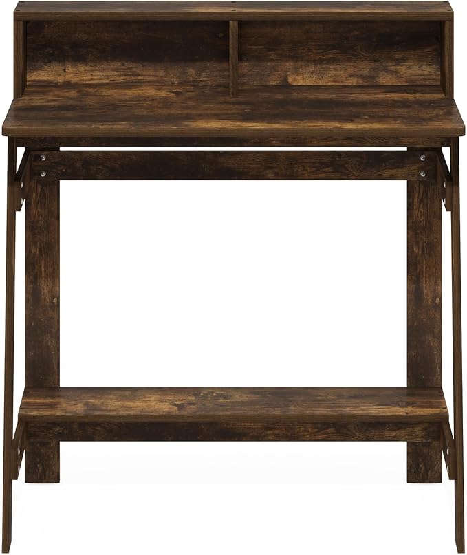 Furinno Simplistic 32" Wide Desk, Gaming Desk with Shelf, Amber Pine | with Monitor Stand, A Frame Computer Desk, Office Desk, for Home Office, Bedroom, Study Room, Dorm