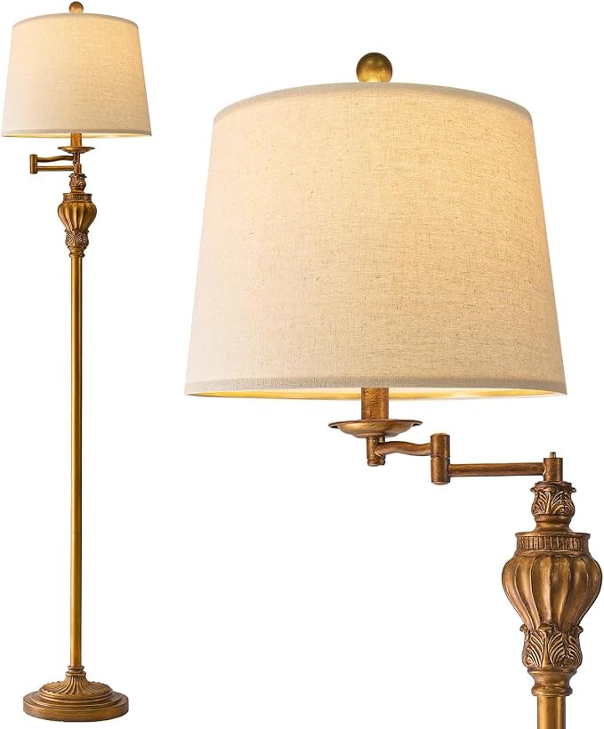 Vintage Floor Lamp with 350° Adjustable Swing Arm 61" Lamps for Living Room | Gold Floor Lamp, Standing Lamp for Bedroom, Retro Brass Antique Floor Lamp Mid Century Farmhouse Rustic Tall Swivel Pole Lamp