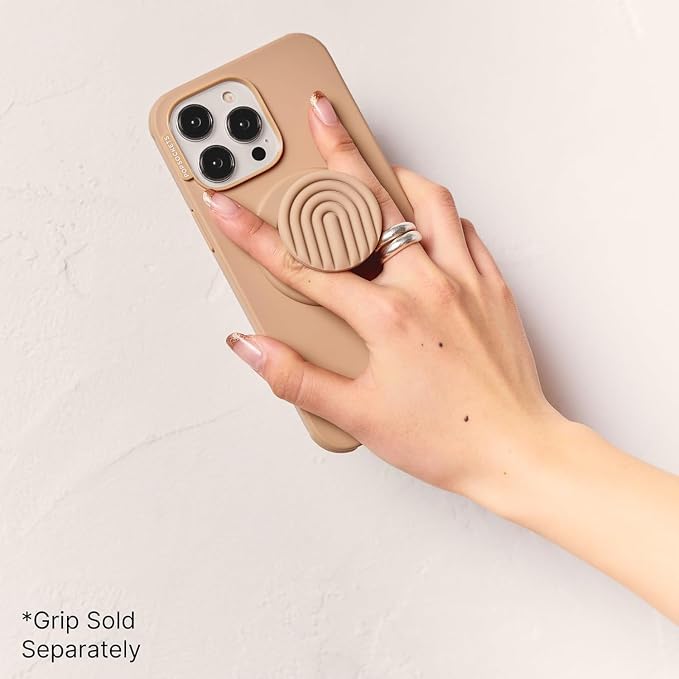PopSockets iPhone 13 Pro Phone Case with MagSafe- Latte | Magnetic, Wireless Charging, Camera & Drop Protection, Brown, Plain, Cream, Beige, Summer Spring
