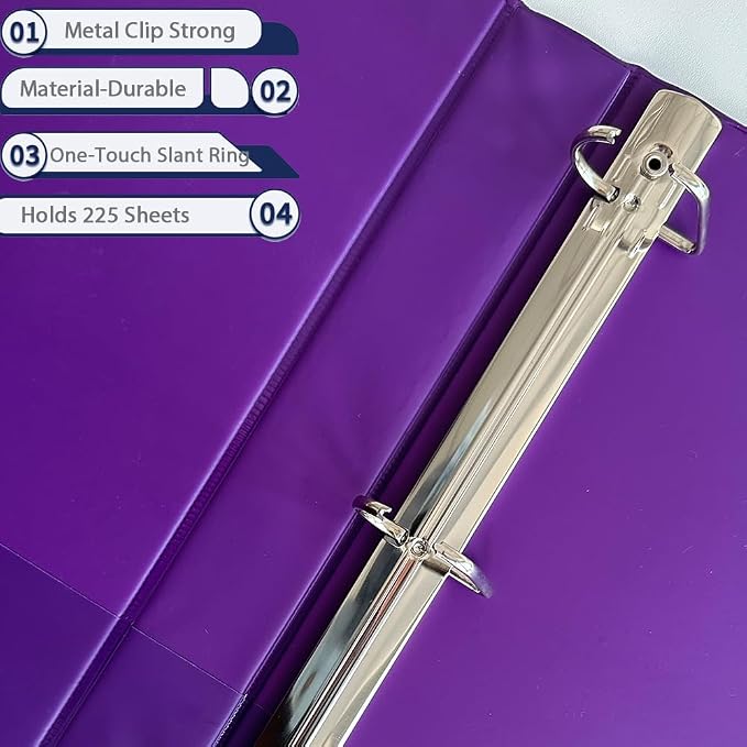 XHSHENG 1 Inch Binders 3 Ring,One Touch Easy Open D-Rings,Letter Size | 1 In Three Ring Binders,with 2 Pockets, Holds 225 Sheets 8.5x11 inch Papers, View Binders for School Supplies