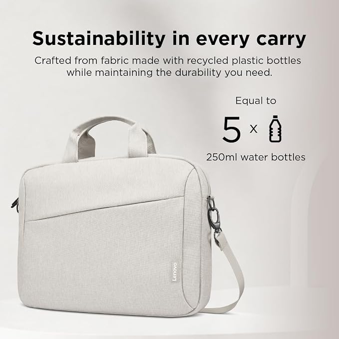 Lenovo 16" Laptop Bag T210 (ECO), Water-Resistant Laptop Sleeve Case with EVA Protective Padding, Dual Compartments, Travel Strap, Eco-Friendly Recycled Material, Fits Up to 16-Inch Laptops, Beige