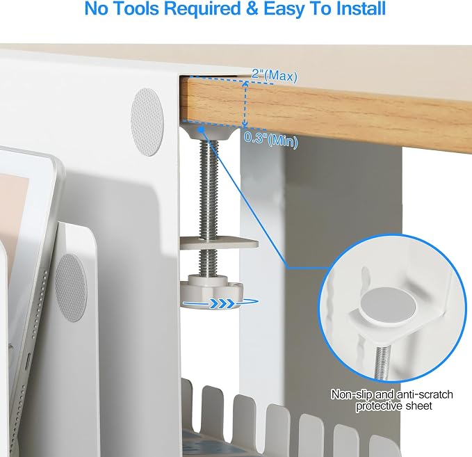 MAXECHO Desk Side Storage, Under Desk Laptop Mount, Table Side Hanging File Organizer, No Drill Clamp On Cable Management Tray, Laptop Holder with Magnetic Pen Holder for Office and Home, Load 22 Lbs