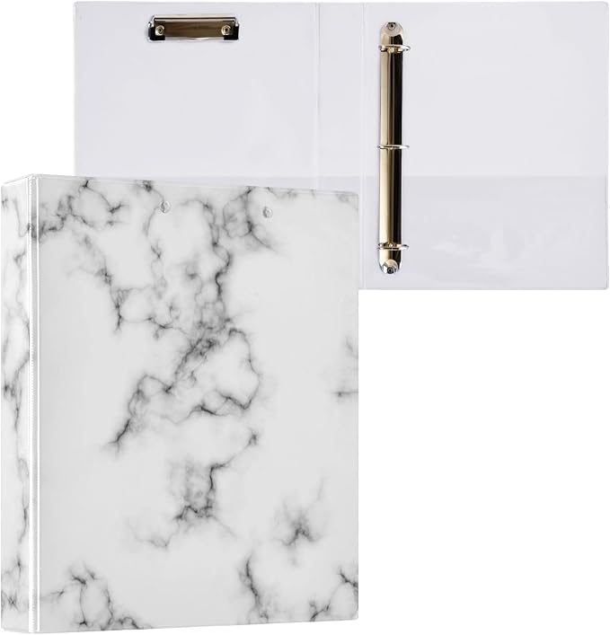 Marble Grey White Decorative 3 Ring Binder 2 Inch Large View Binders with Pockets File Organizer for Office College School, 1Pack