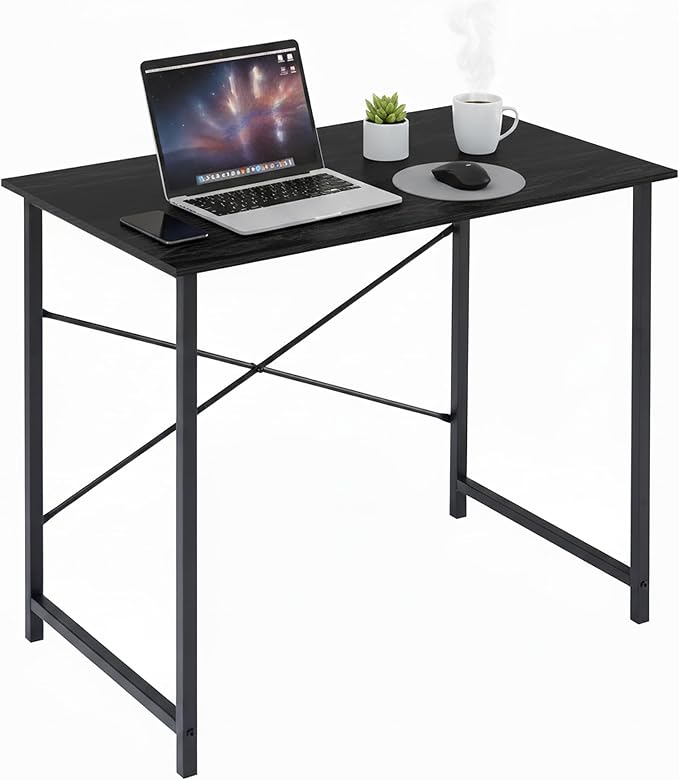 32 Inch Computer Desk, Small Writing Desk for Home Office Bedroom | 265 lb Capacity, Reinforced X-Frame, Waterproof MDF Top, Scratch-Resistant Surface, Easy Assembly, Black
