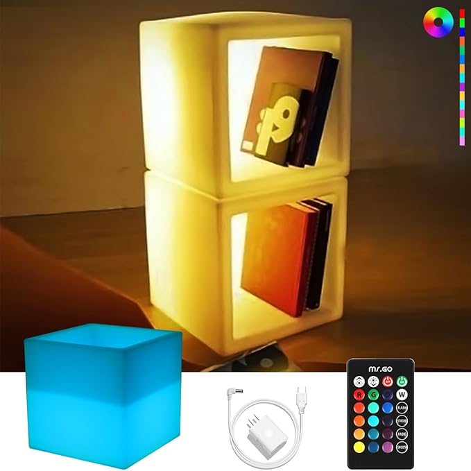 Mr.Go 16" Hollow LED Light Cube, RGB Glowing Storage Container & Ice Bucket | Adjustable RGB Lighting Effects, IP65 Waterproof Multi-Use Cube as Plant Pot, Side Table, Party Decor Indoor & Outdoor Events