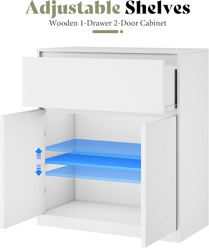 AMERLIFE Storage Cabinet with 2 Doors, 32 x 16 x 36 Inch | 1-Tier Storage Case and Modern Display Shelf for Collectibles, White