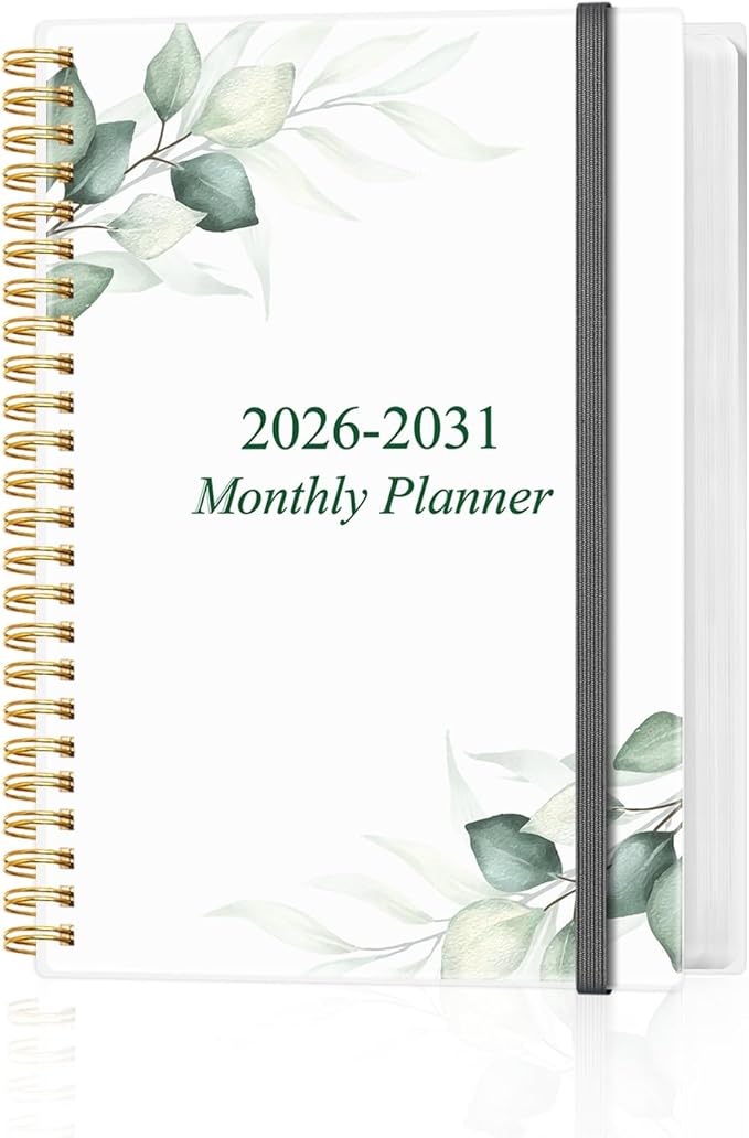 2026-2031 Monthly Planner - 60 Month PLanner Calendar from July 2026 to June 2031, 5 Year Planner 2026-2031 with Flexible Cover, Inner Pocket, Perfect for Home | School | Office, 5.8" x 8.5", Green Leaf