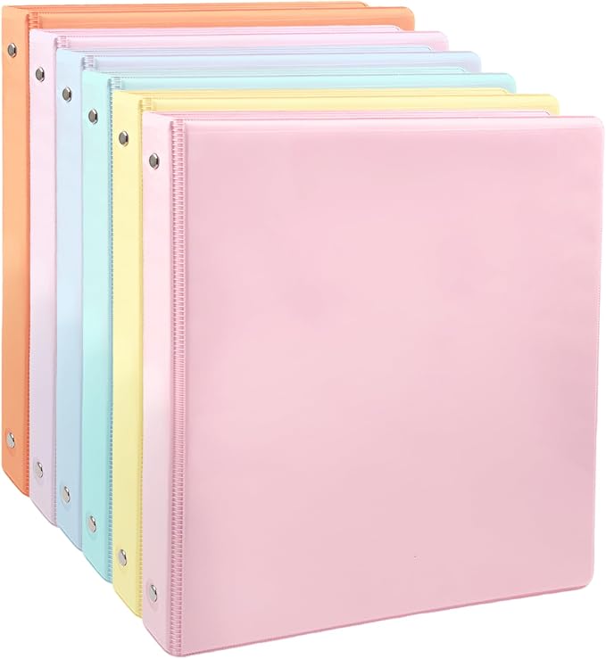 1 Inch 3 Ring Binder with Pockets - 6 Pack Binders Bulk for US Letter Size Paper, Multicolor for Office, Home,Work,School Use(Pink Binder)