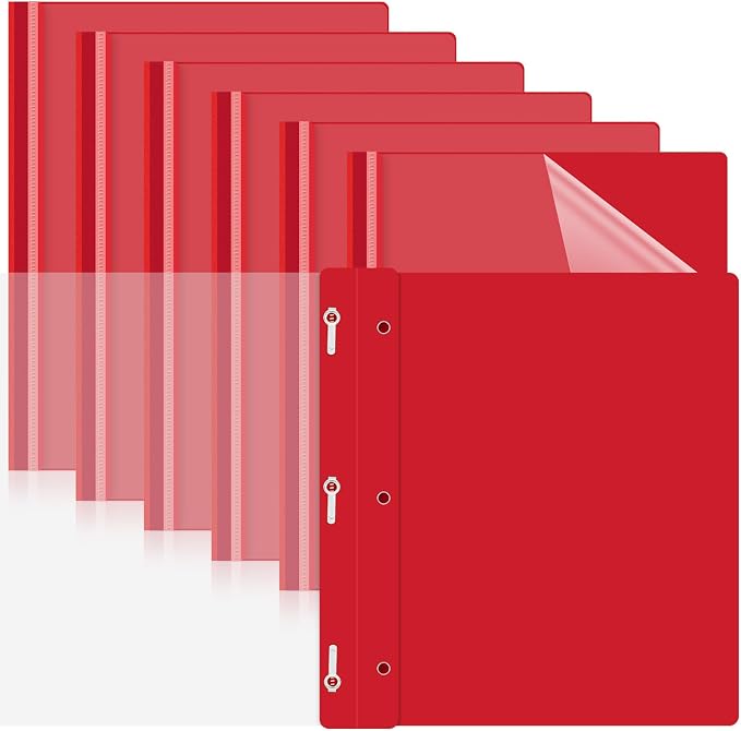 Teling 24 Pcs Clear Front Report Covers with 3 Prongs Fasteners Plastic Presentation Folders Resume Portfolio Report for Letter Size Binder for Paper Document School Office(Red)