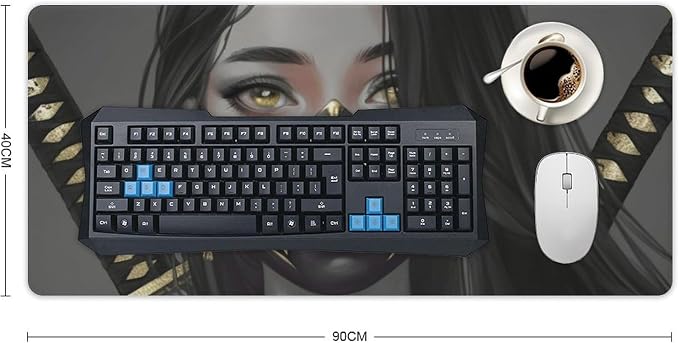 Gaming Mouse Pad Large Mousepad Aesthetic Anime Girl Japanese Samurai Portrait Desk Mat for Keyboard and Mouse Mat Non-Slip Rubber Desk Pad 40x90cm