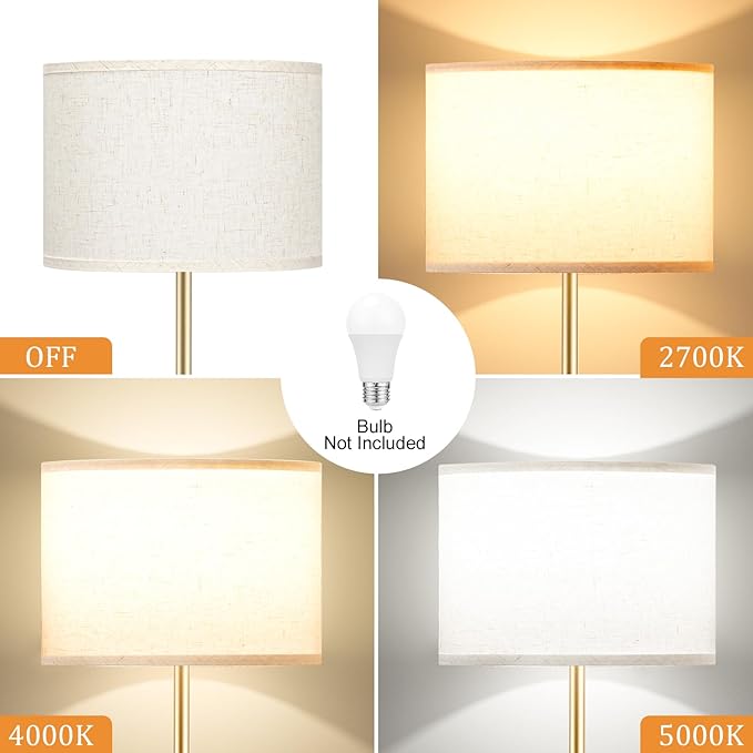 60'' Modern Floor Lamp with Shade, Tall Lamps for Living Room, Bedroom, Office, Dining Room, Beige Shade with Gold Pole(Without Bulb)