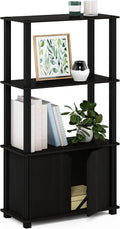 Furinno GO GREEN Storage Shelves, 4-Tier Book Shelf, Bookcase, Display Shelf with Open Shelf and Closed Storage, for Organization and Storage, Living Room, Garage, Home Office, Espresso