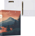3 Ring Binder, Vintage Mountain Landscape Clipboard Binder with 2 Pockets, 1.5 Inch Three Ring Binder Heavy Duty Round Ring Binders for Office Supplies