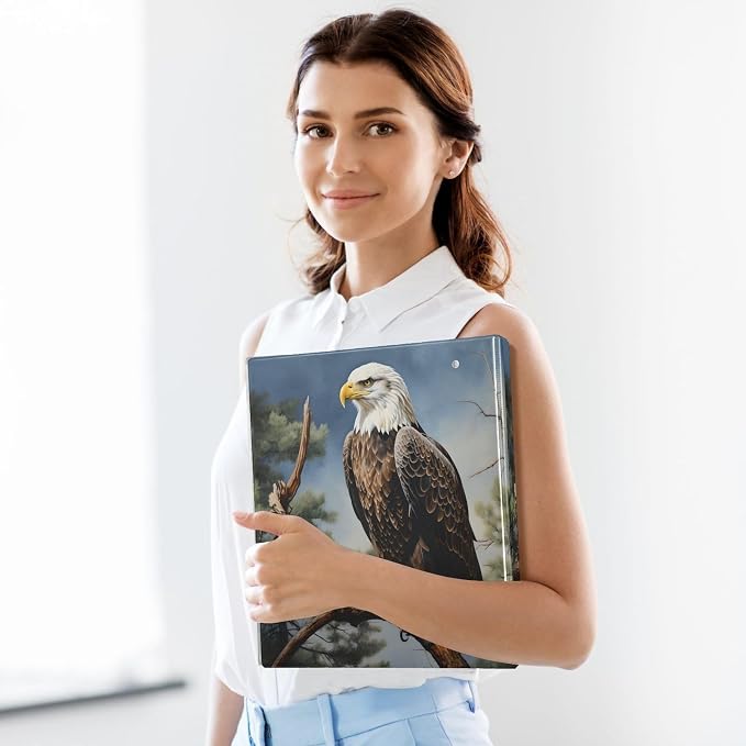 Custom 3 Ring Binder Eagle on Tree 1.5" Round Ring Binders Personalized Name View Binder with 200 Sheet for Women Men Office Kids School Supplies, 1 Pack