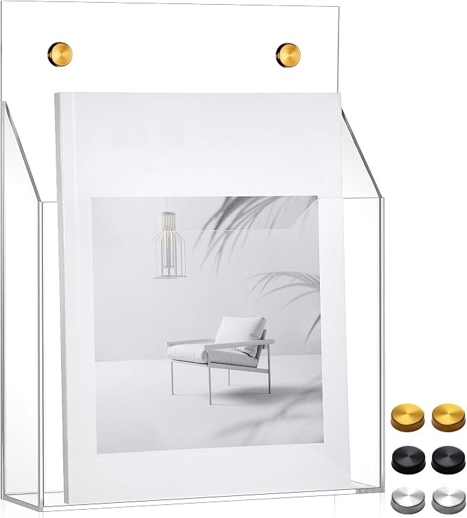 Feifeiya 1 Pack 12.6"x9.5"x2.4" Clear Acrylic Wall File Holder Organizer Wall Mount Magazine Document Brochure Mail Pocket Durable File Storage with 3 Colors Screw Cap for Office Home Waiting Room Use