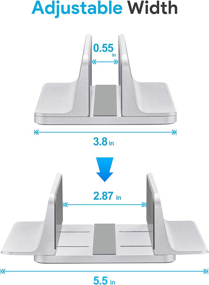 JARLINK Vertical Laptop Stand, Adjustable Aluminum Desktop Holder, Silver | Vertical Laptop Holder Fits up to 17.3" Notebooks, Space-saving Desktop Organizer for MacBook, Surface, Dell & Gaming Laptops
