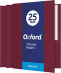 Oxford Two Pocket Folders,Textured Paper,Burgundy,for School,Home,and Office,Letter Size,25 Per Box (57557),(Pack of 5)