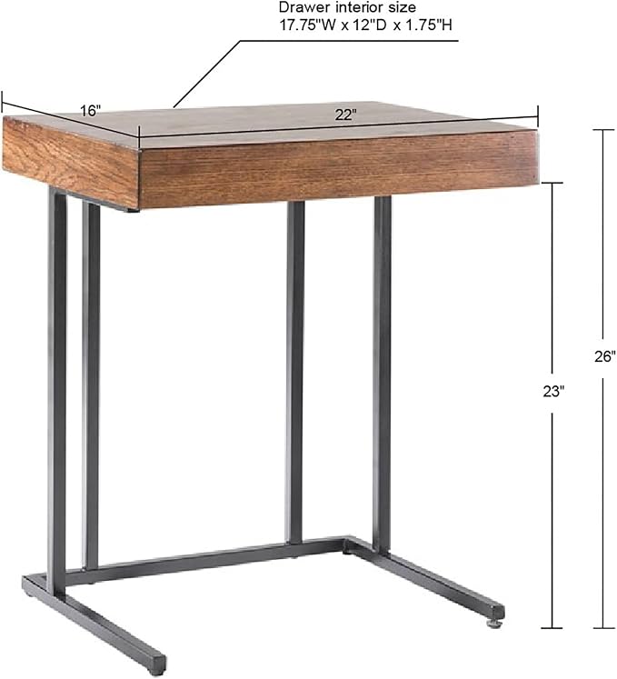 Madison Park Wynn Accent Wood with Metal Frame Snack Modern Home Office Laptop Stand with Drawer Bed Side Table Sofa For Living Room, Small